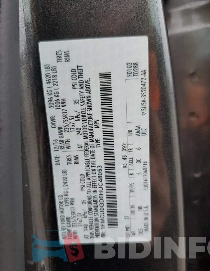 1FMCU0GD6HUC48053 Photo# 13