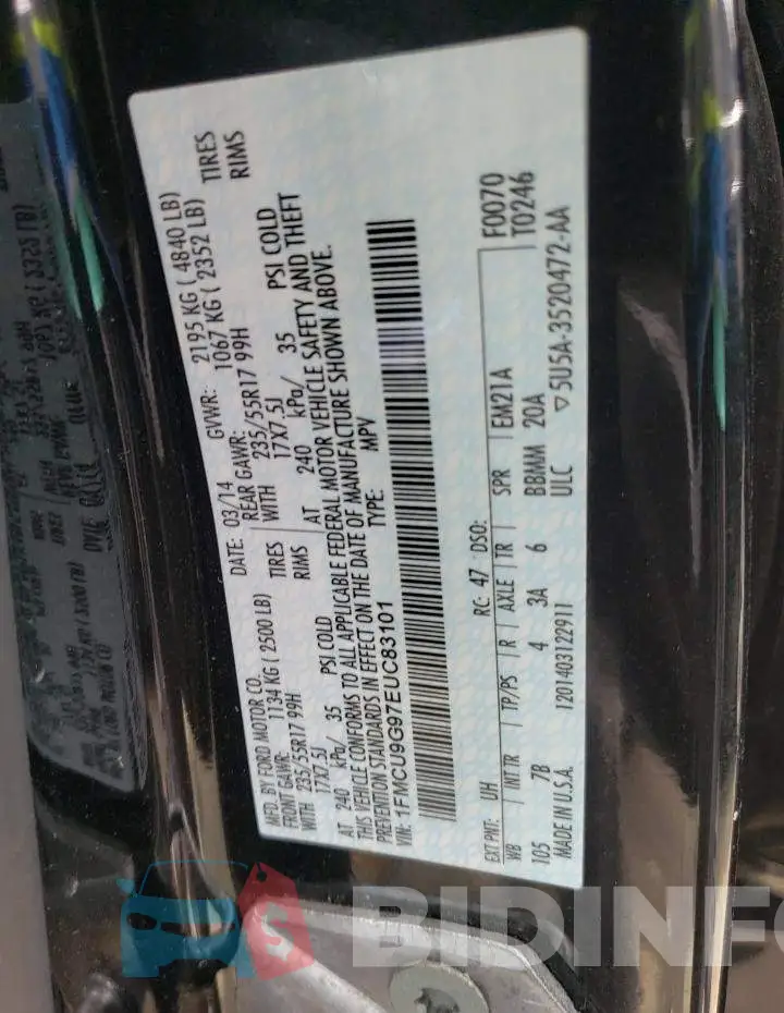 1FMCU9G97EUC83101 Photo# 12