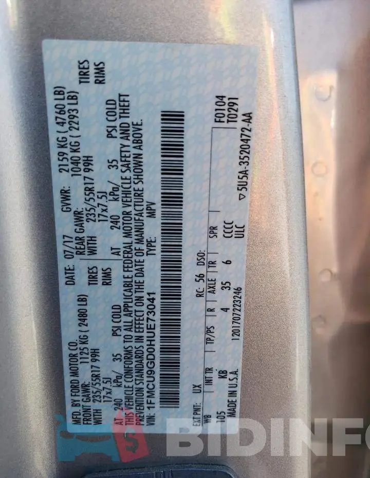1FMCU9GD0HUE73041 Photo# 12