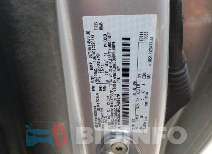 1FMCU9J90LUA59870 Photo# 13