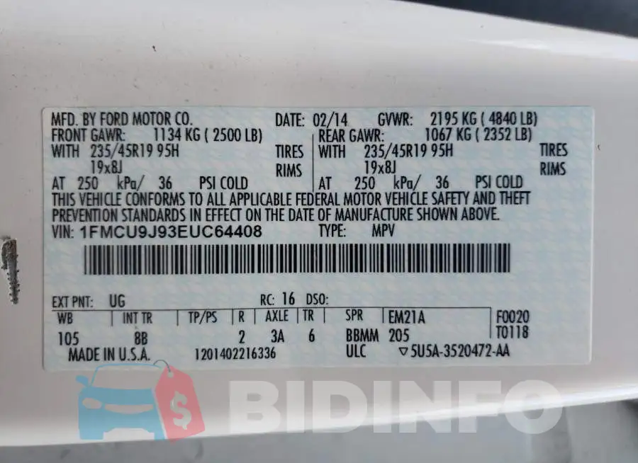 1FMCU9J93EUC64408 Photo# 13