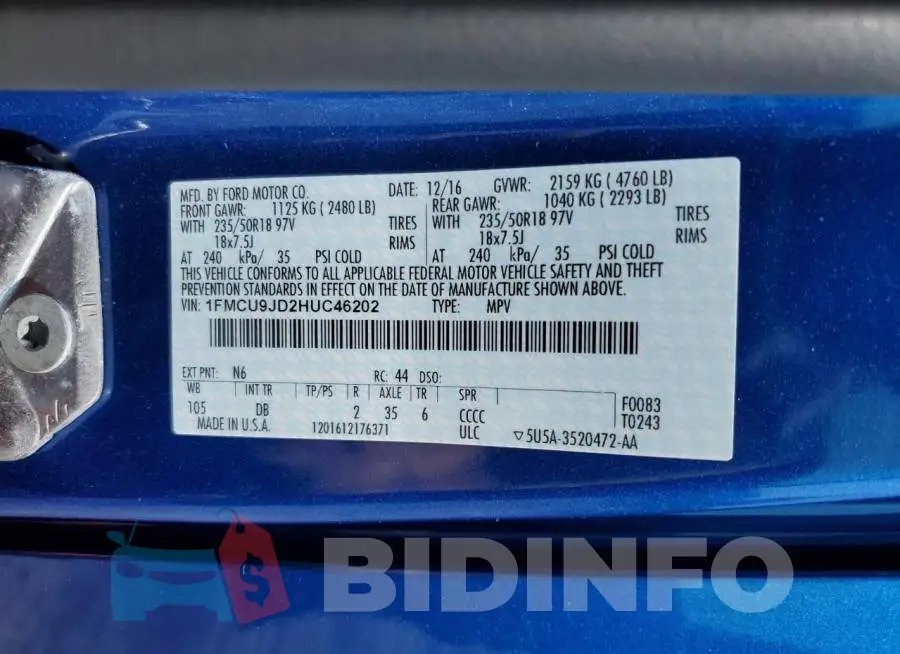 1FMCU9JD2HUC46202 Photo# 13