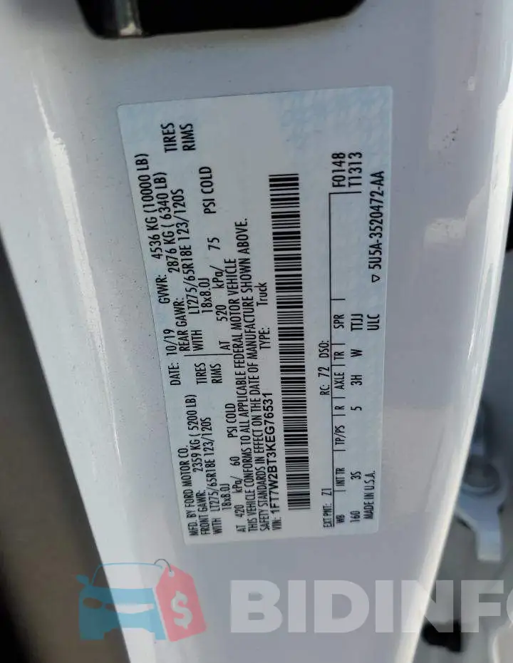 1FT7W2BT3KEG76531 Photo# 12
