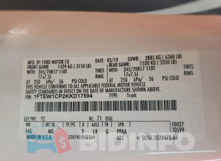 1FTEW1CP2KKD17594 Photo# 12