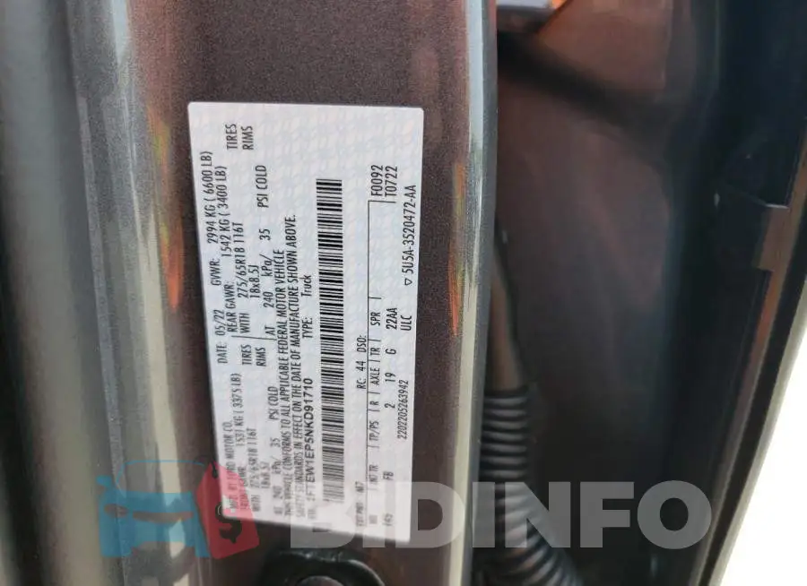 1FTEW1EP5NKD91710 Photo# 12