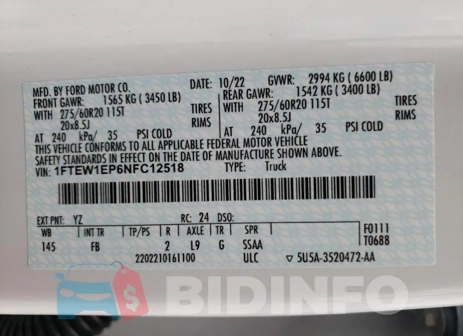 1FTEW1EP6NFC12518 Photo# 12