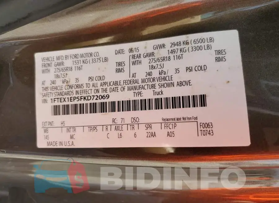 1FTEX1EP5FKD72069 Photo# 12
