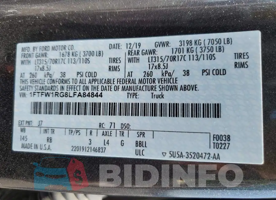 1FTFW1RG8LFA84844 Photo# 13