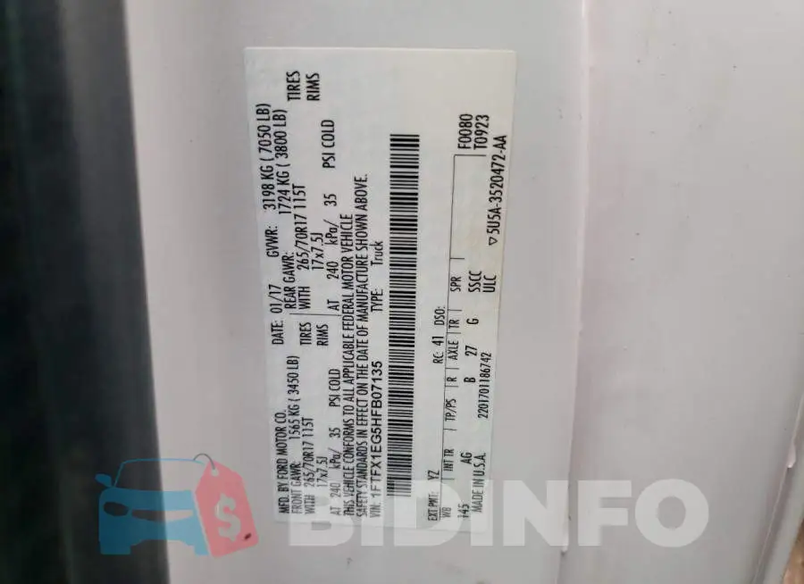 1FTFX1EG5HFB07135 Photo# 12