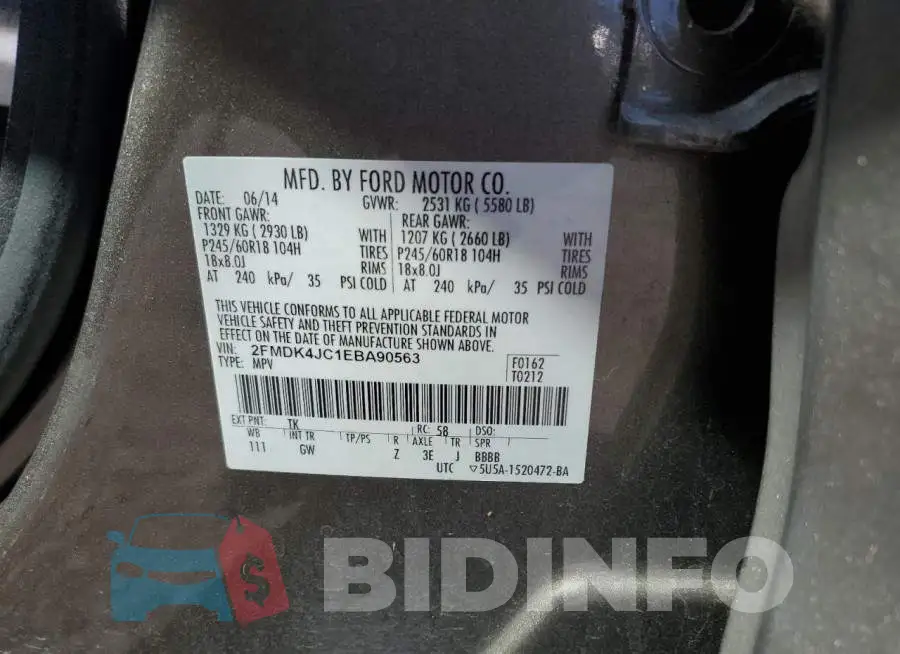 2FMDK4JC1EBA90563 Photo# 14