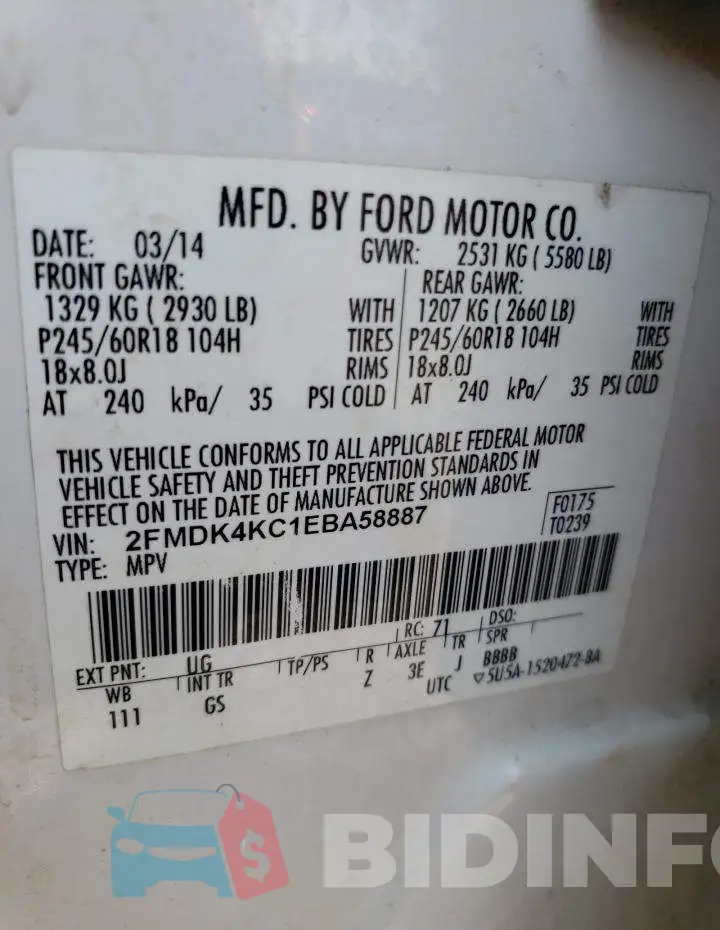 2FMDK4KC1EBA58887 Photo# 12