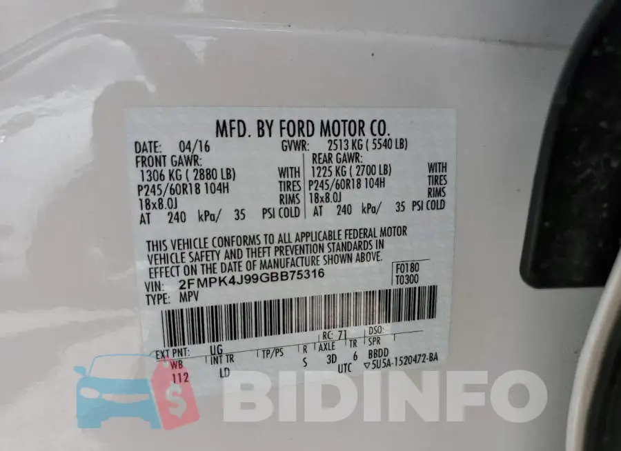 2FMPK4J99GBB75316 Photo# 13