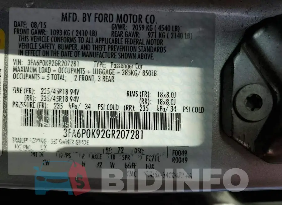 3FA6P0K92GR207281 Photo# 12