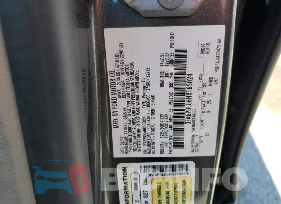 3FA6P0LU6HR165024 Photo# 12