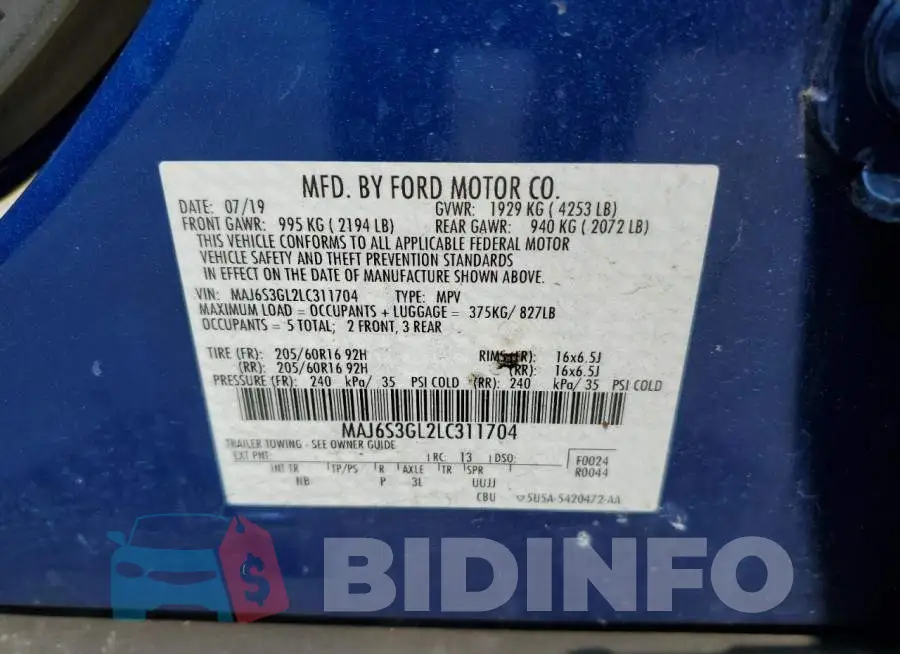MAJ6S3GL2LC311704 Photo# 13