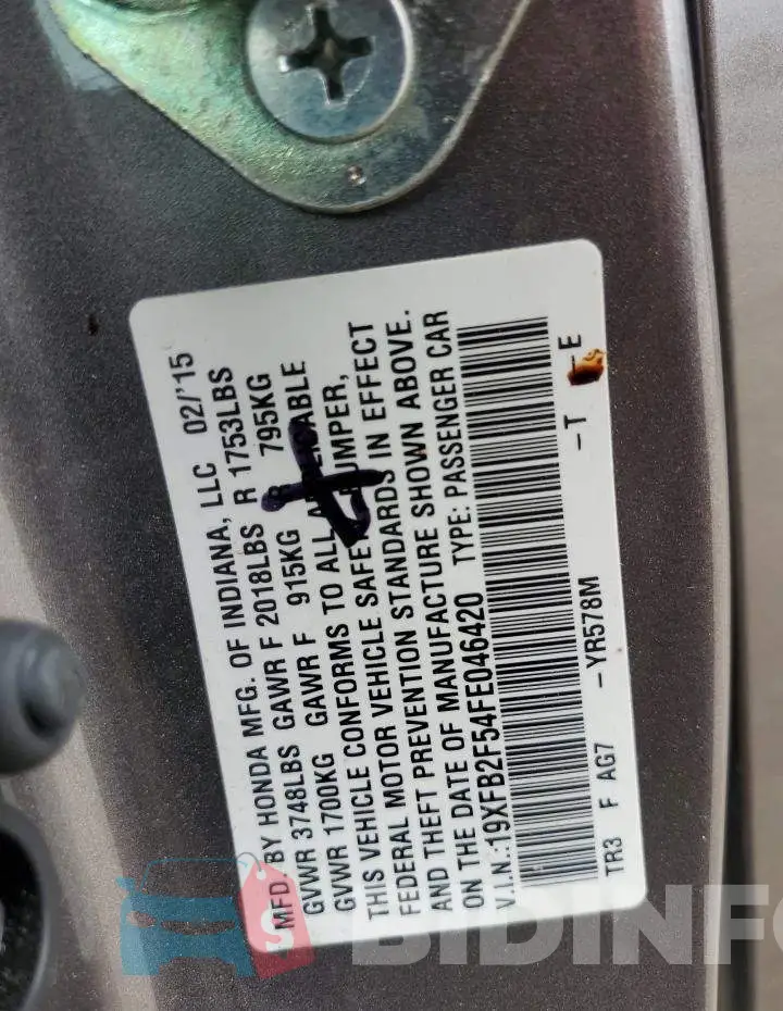 19XFB2F54FE046420 Photo# 13