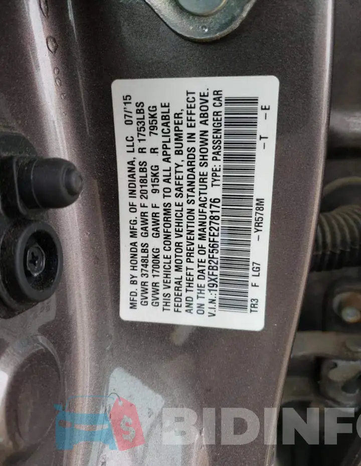 19XFB2F56FE278176 Photo# 12