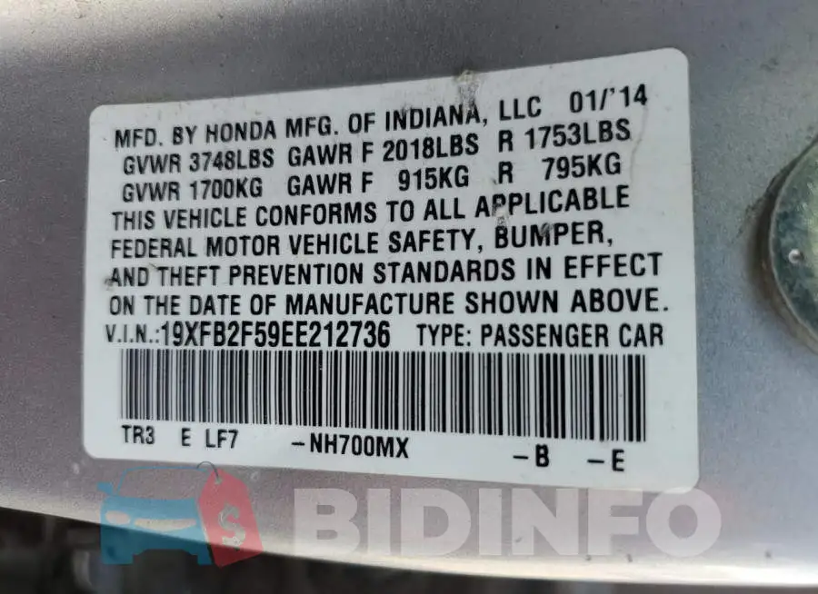 19XFB2F59EE212736 Photo# 13