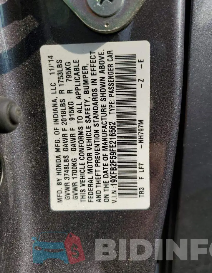 19XFB2F59FE216562 Photo# 12