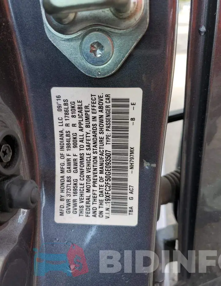 19XFC2F50GE093507 Photo# 13