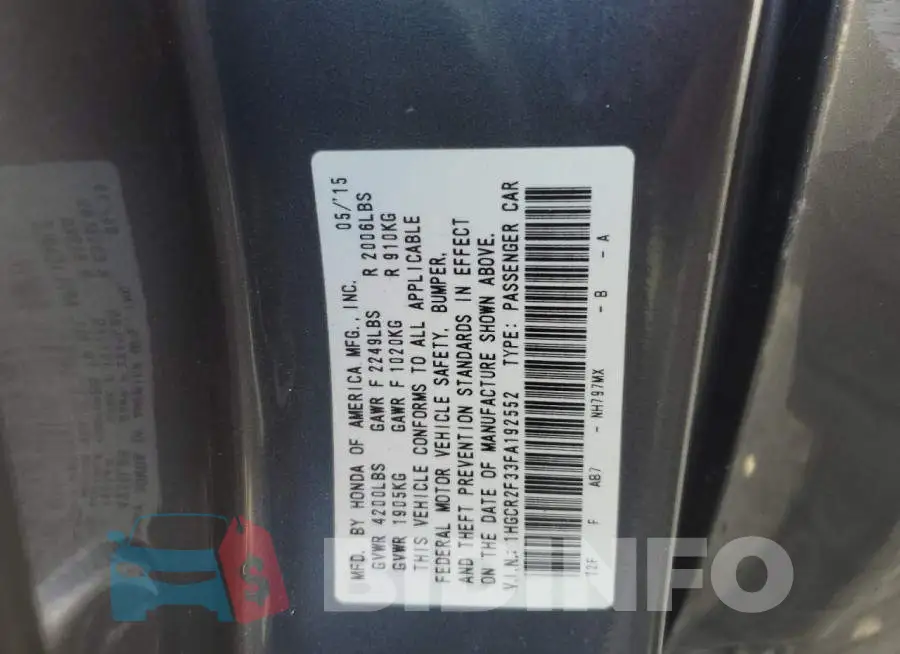 1HGCR2F33FA192552 Photo# 12