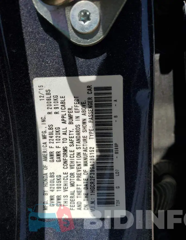 1HGCR2F39GA085152 Photo# 13