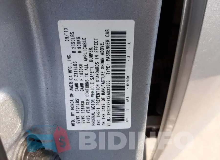 1HGCR2F8XEA032663 Photo# 12
