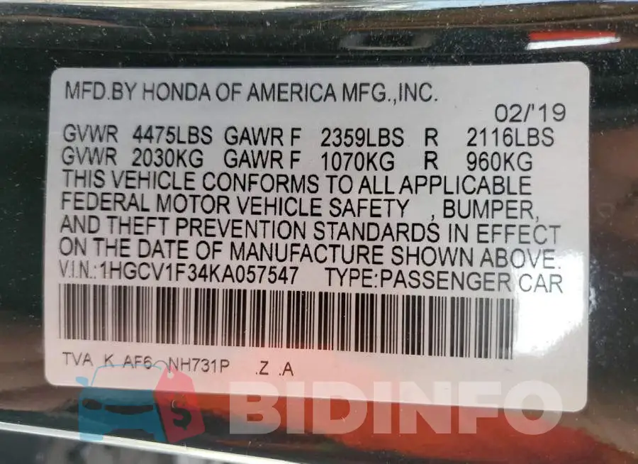 1HGCV1F34KA057547 Photo# 13