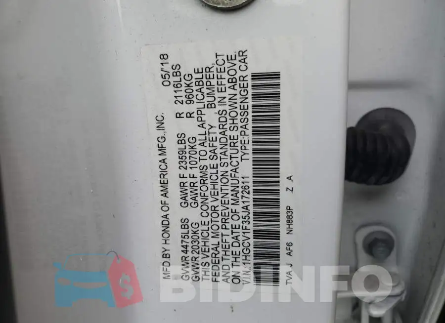 1HGCV1F35JA172611 Photo# 12