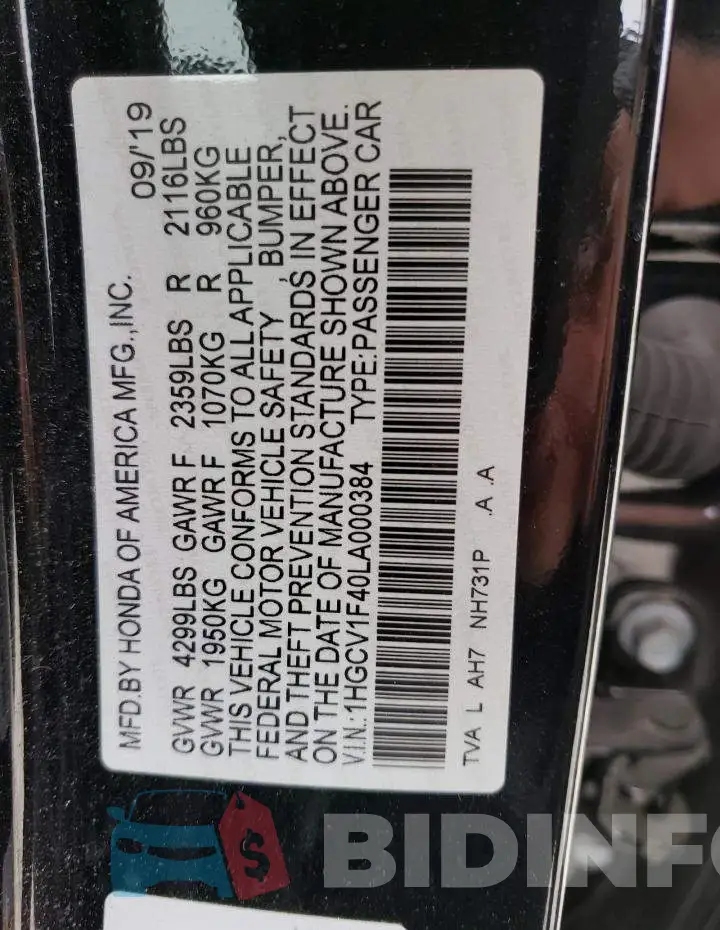 1HGCV1F40LA000384 Photo# 12