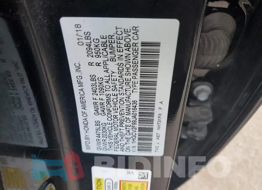 1HGCV2F99JA016436 Photo# 12