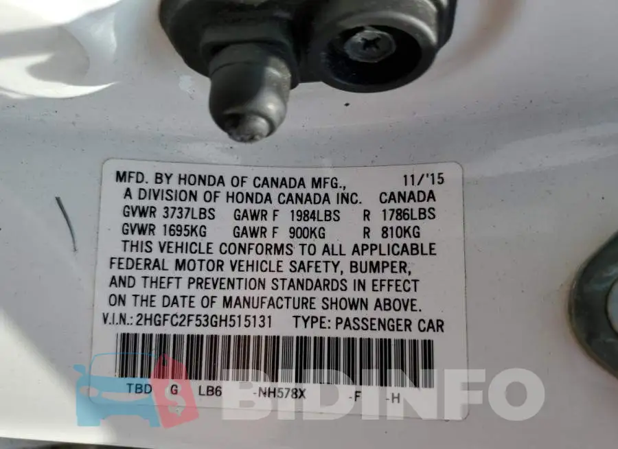 2HGFC2F53GH515131 Photo# 12