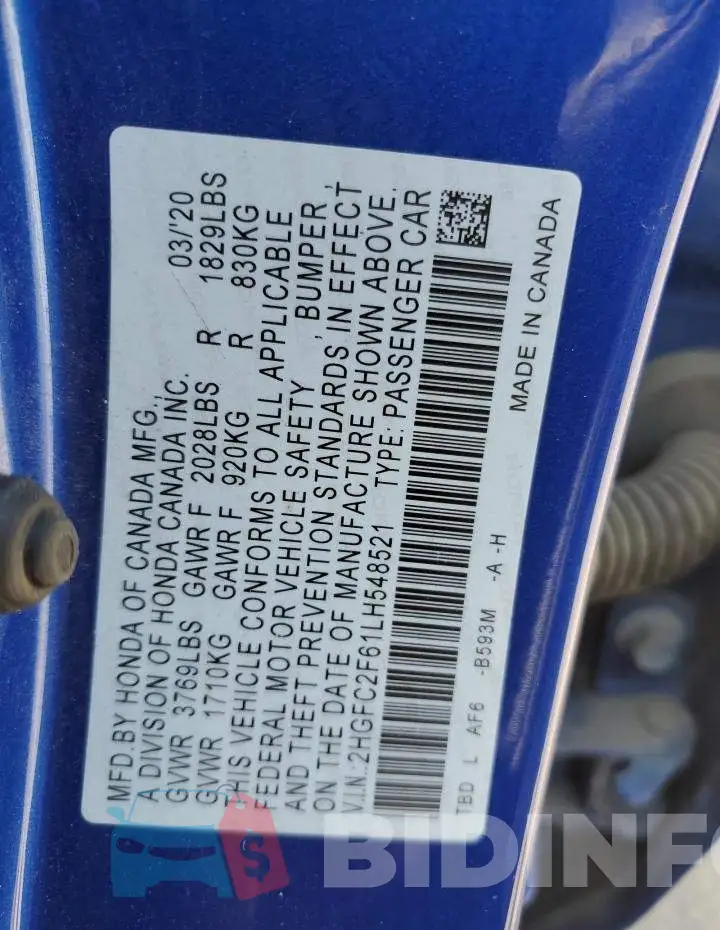 2HGFC2F61LH548521 Photo# 12