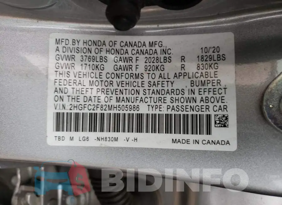 2HGFC2F82MH505986 Photo# 12