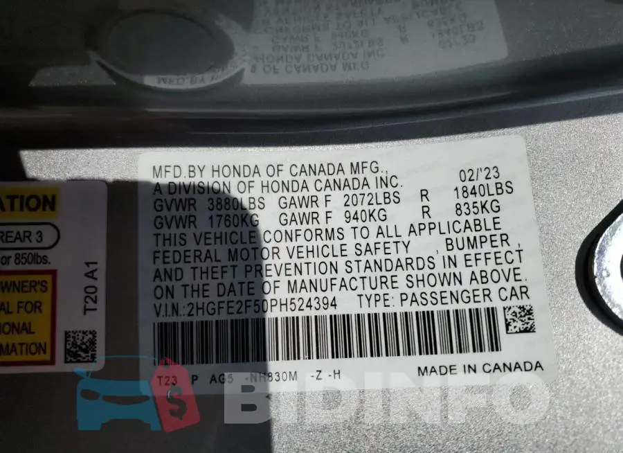 2HGFE2F50PH524394 Photo# 12