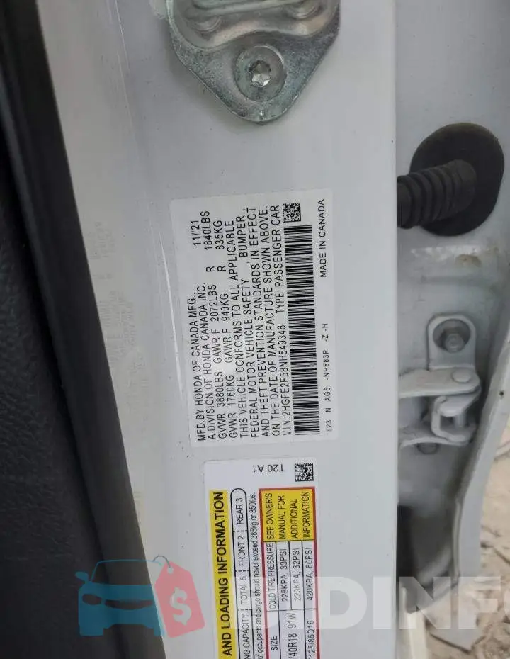 2HGFE2F58NH549346 Photo# 12