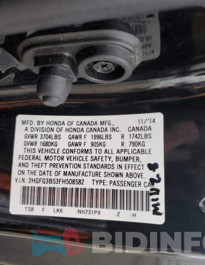 2HGFG3B53FH508582 Photo# 12