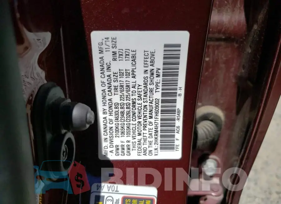 2HKRM4H71FH609002 Photo# 12