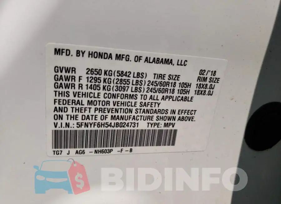 5FNYF6H54JB024731 Photo# 13