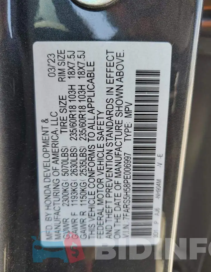 7FARS5H58PE006997 Photo# 13