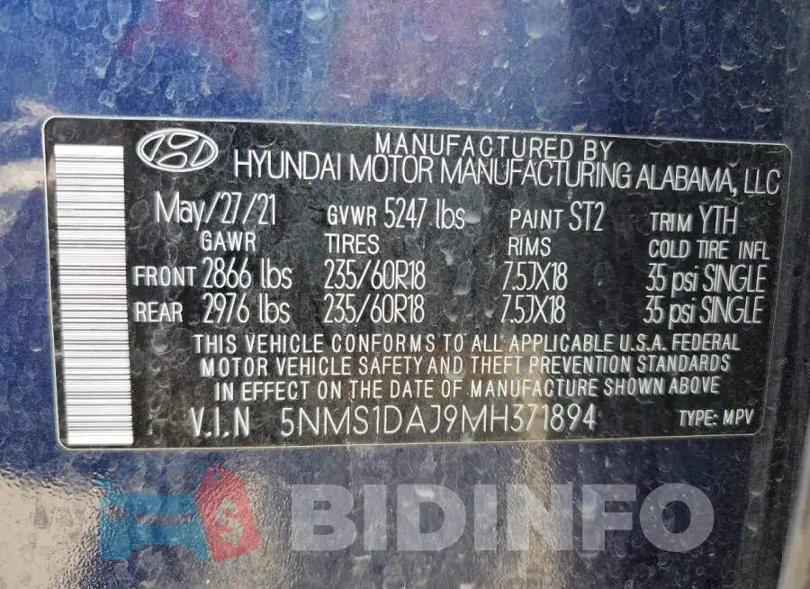 5NMS1DAJ9MH371894 Photo# 13