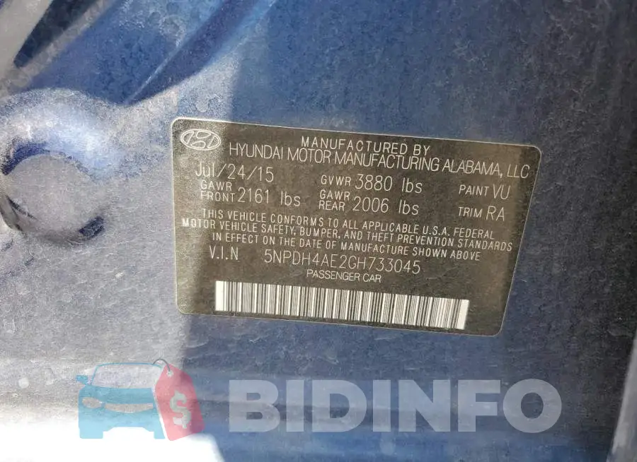 5NPDH4AE2GH733045 Photo# 12