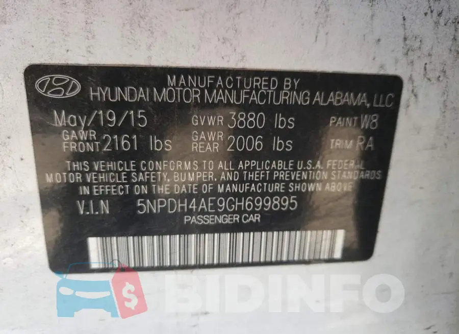 5NPDH4AE9GH699895 Photo# 12