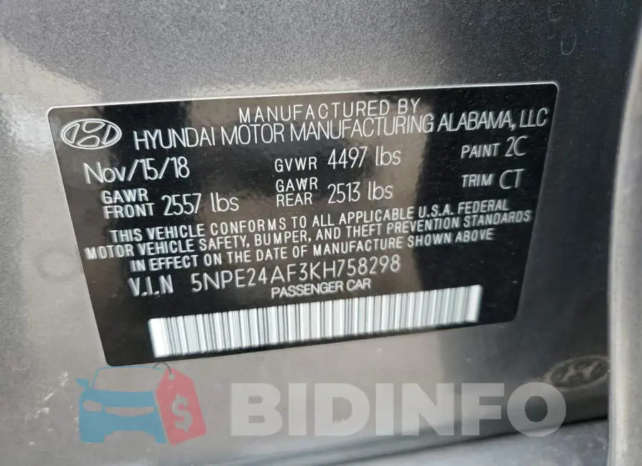 5NPE24AF3KH758298 Photo# 13