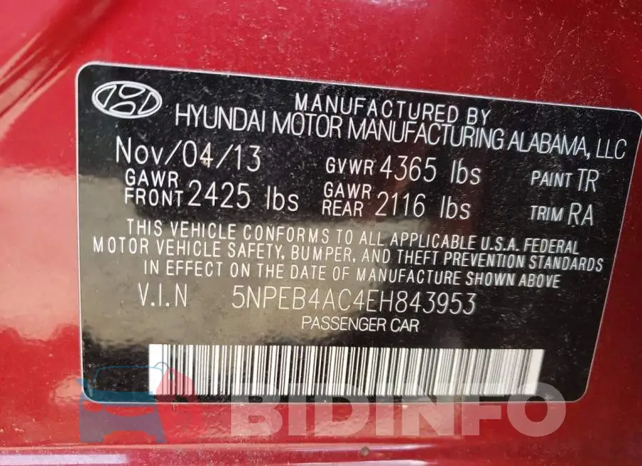 5NPEB4AC4EH843953 Photo# 12