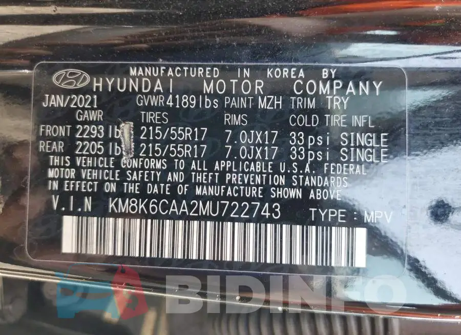 KM8K6CAA2MU722743 Photo# 13