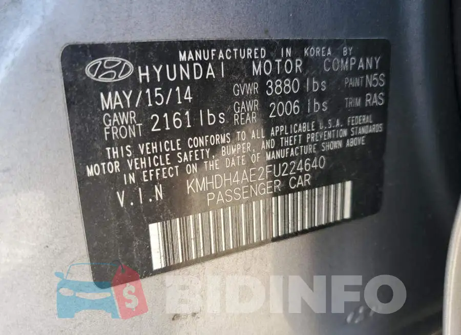 KMHDH4AE2FU224640 Photo# 12