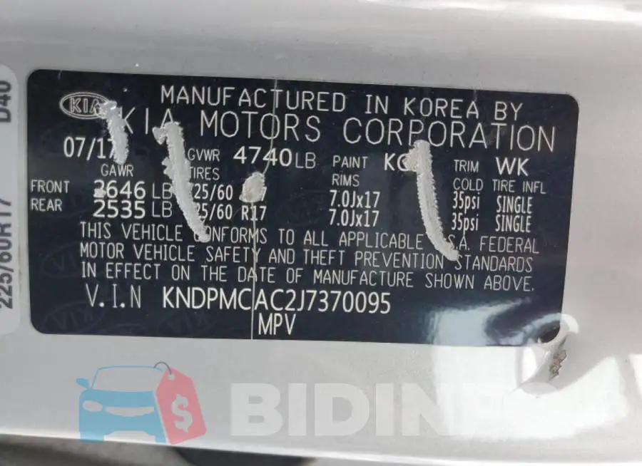 KNDPMCAC2J7370095 Photo# 13
