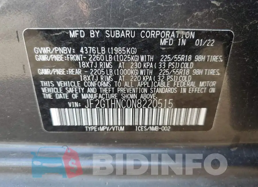 JF2GTHNC0N8220515 Photo# 12