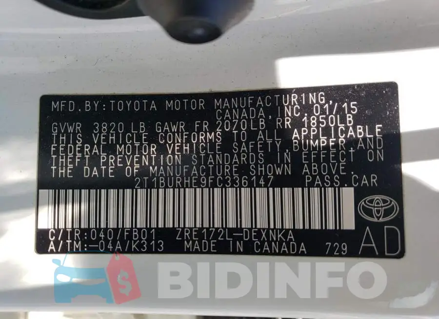 2T1BURHE9FC336147 Photo# 12